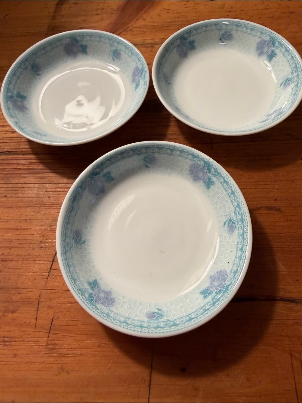 Blue Floral Rim Butter Pats - Set of 3